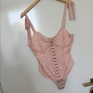 For Love & Lemons Blush Pink Satin Corset Bodysuit
